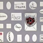 Kartki z określeniami trauma, ból, złość, strach, bezsilność - emocje towarzyszące współuzależnieniu