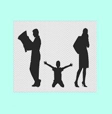 Ikona przedstawiająca czarne postaci dziecka z wyciągniętymi dłońmi, które znajduje się pomiędzy rodzicami odwróconymi do siebie tyłem